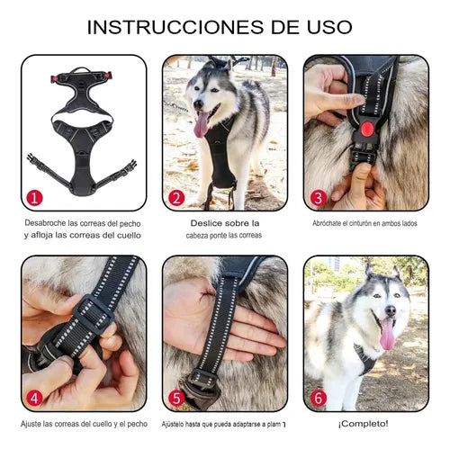 PECHERA PARA PERRO ARNÉS AJUSTABLE REFLECTANTES CON CORREA.