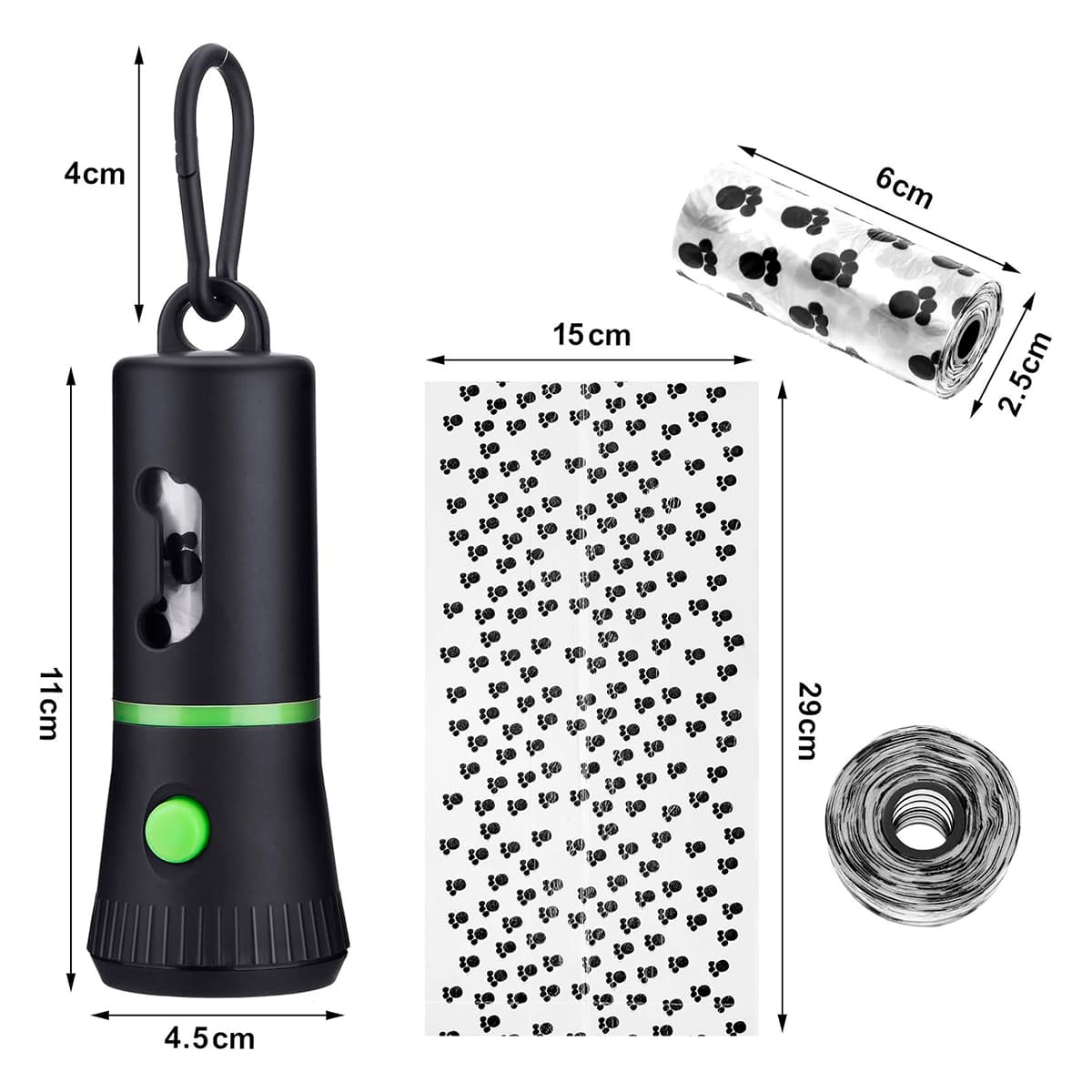 DISPENSADOR DE BOLSAS DE BASURA CON LINTERNA LED.