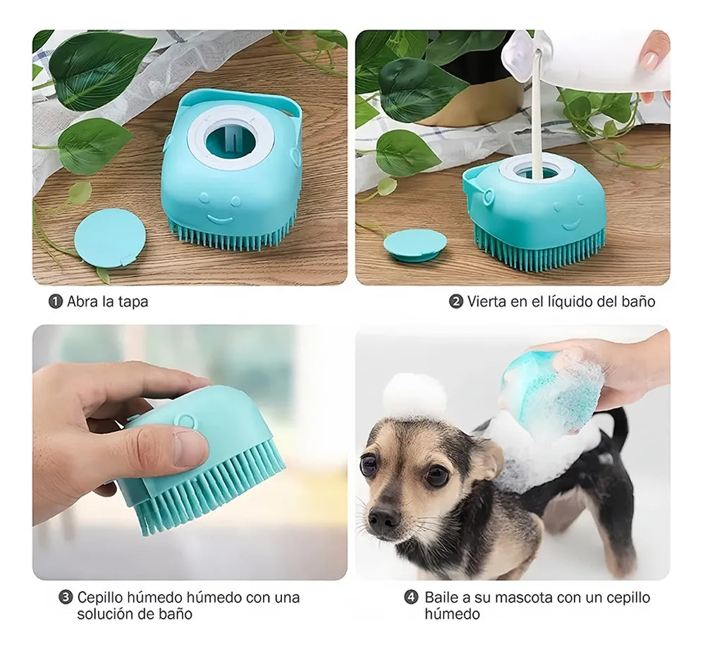 CEPILLO SHAMPOO MASAJEADOR PARA MASCOTAS.
